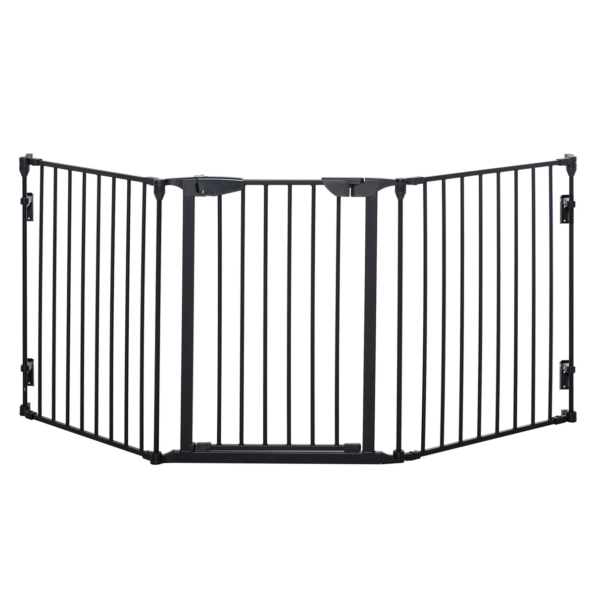 Folding Three-Panel Metal Pet Gate with Automatic Closing Door – Black