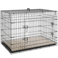 Folding Two-Door Dog Crate with Tray & Soft Cushion – Black