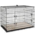 Folding Two-Door Dog Crate with Tray & Soft Cushion – Black