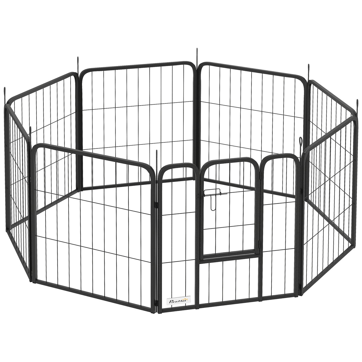 Eight-Panel Dog Playpen with Door – Black, 60cm Tall