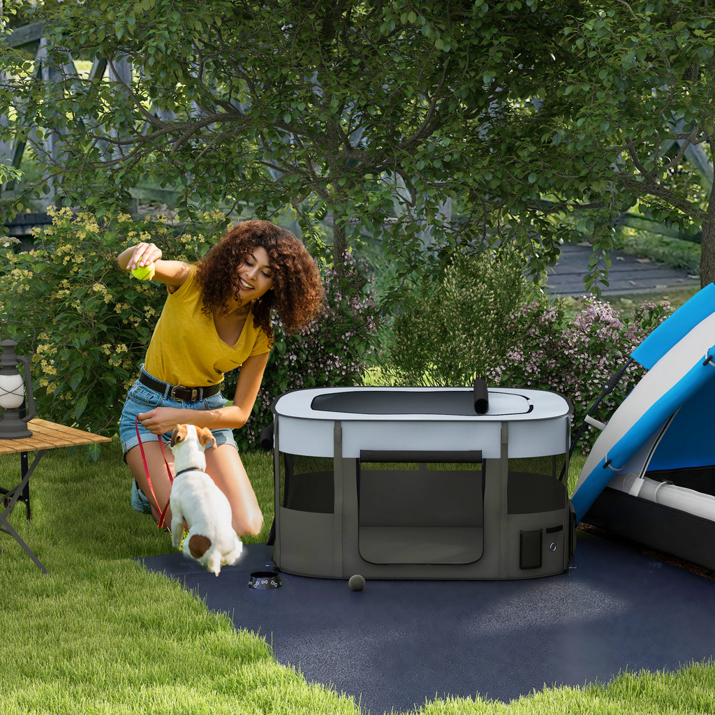 Foldable Dog Playpen with Storage Bag & Ground Stakes