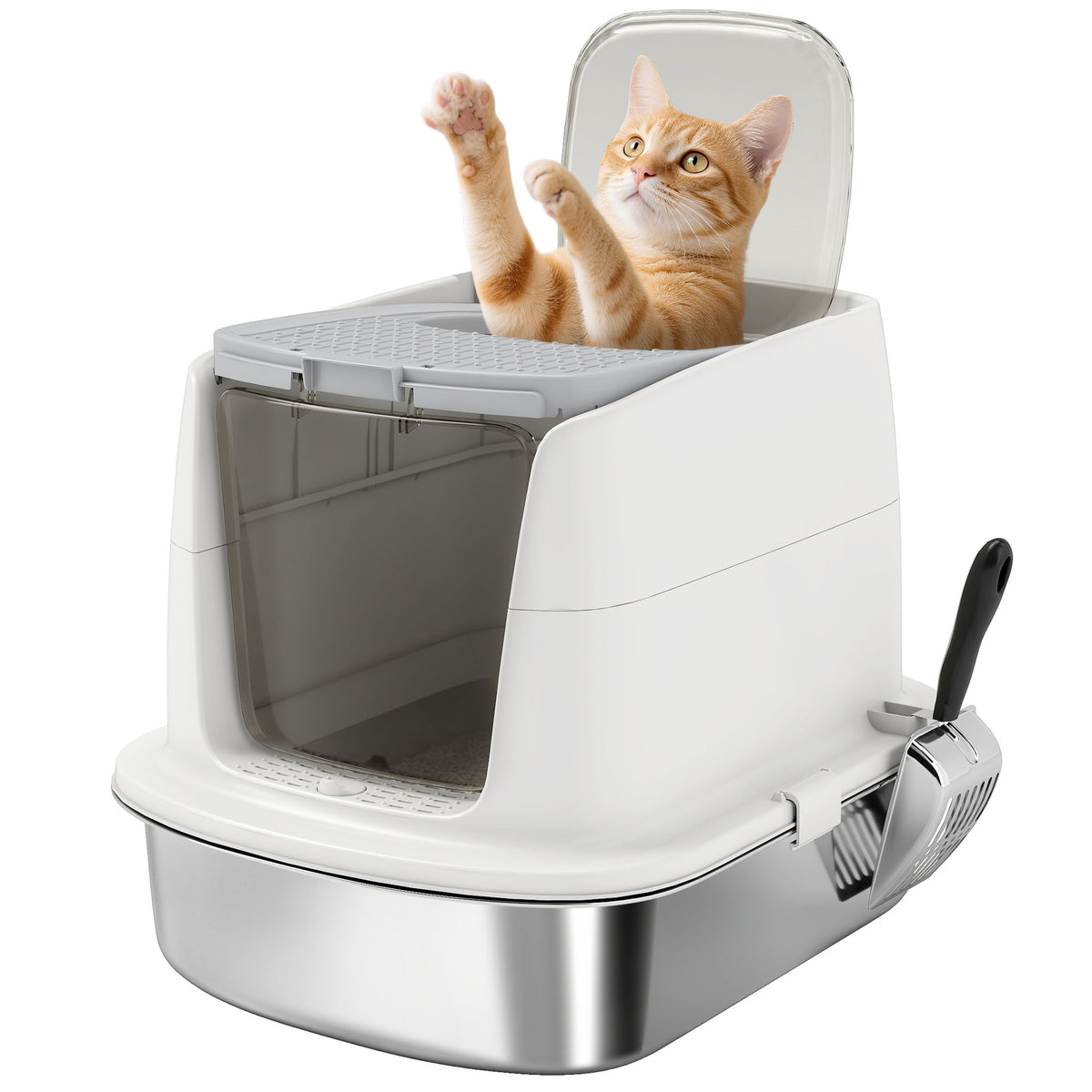 Stainless Steel Cat Litter Box with Scoop & Deodoriser Bag