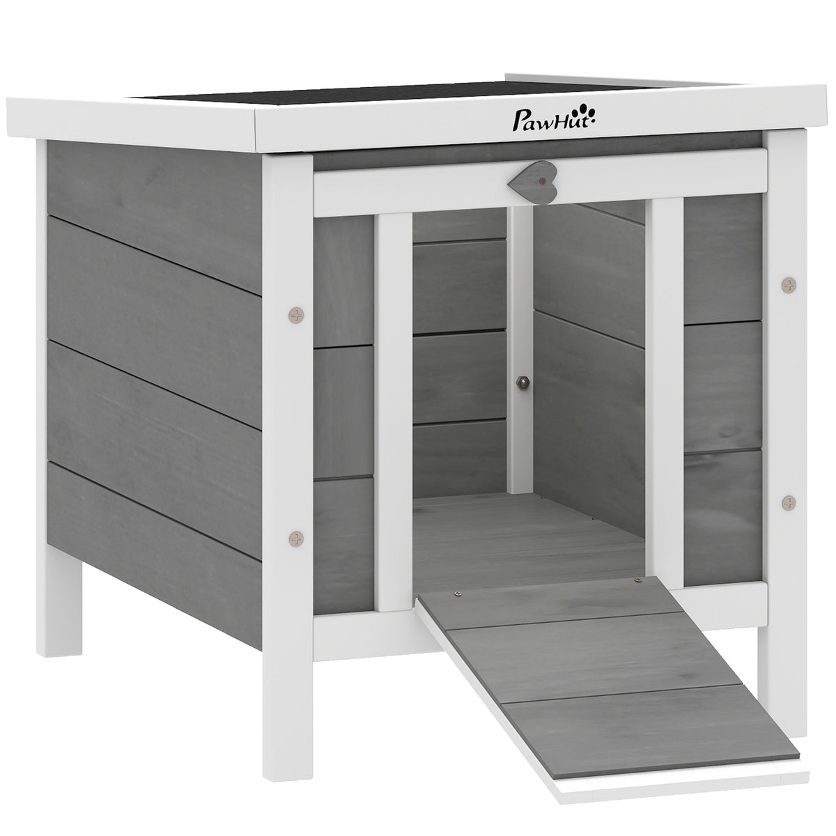 Wooden Rabbit & Guinea Pig House with Opening Roof – Grey, 51cm