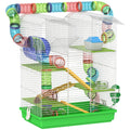 Five-Tier Hamster Cage with Wheels, Tunnels, Bottle & House – Green