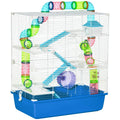 Five-Tier Hamster & Gerbil Cage with Wheel, Bowl, Tube & Water Bottle – Blue, 59 × 36 × 69cm