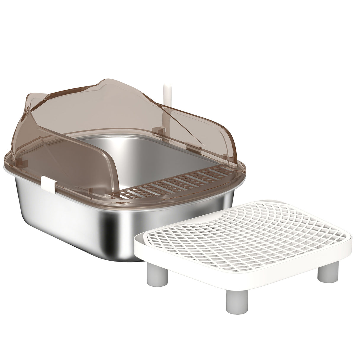 High-Sided Stainless Steel Cat Litter Box with Lid, Pedal & Scoop