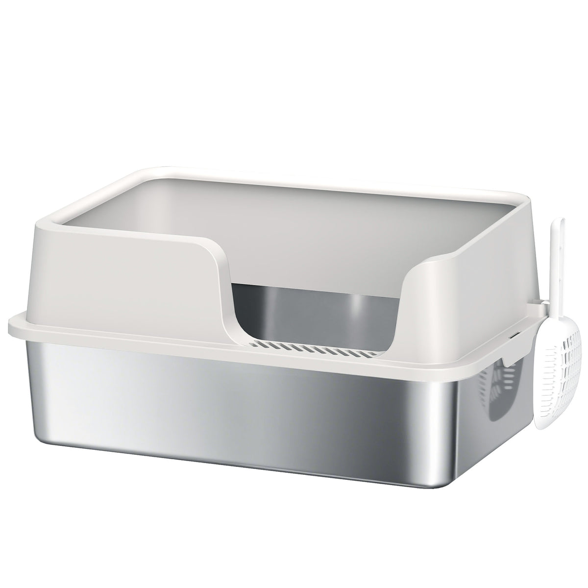 Stainless Steel Cat Litter Box with Detachable Rim & Scoop – 60 × 40 × 28cm