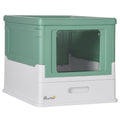 Hooded Front-Entry Cat Litter Box with Scoop – Green