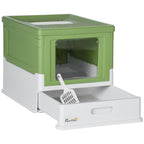 Hooded Cat Litter Box with Scoop & Front Entry – Emerald Green