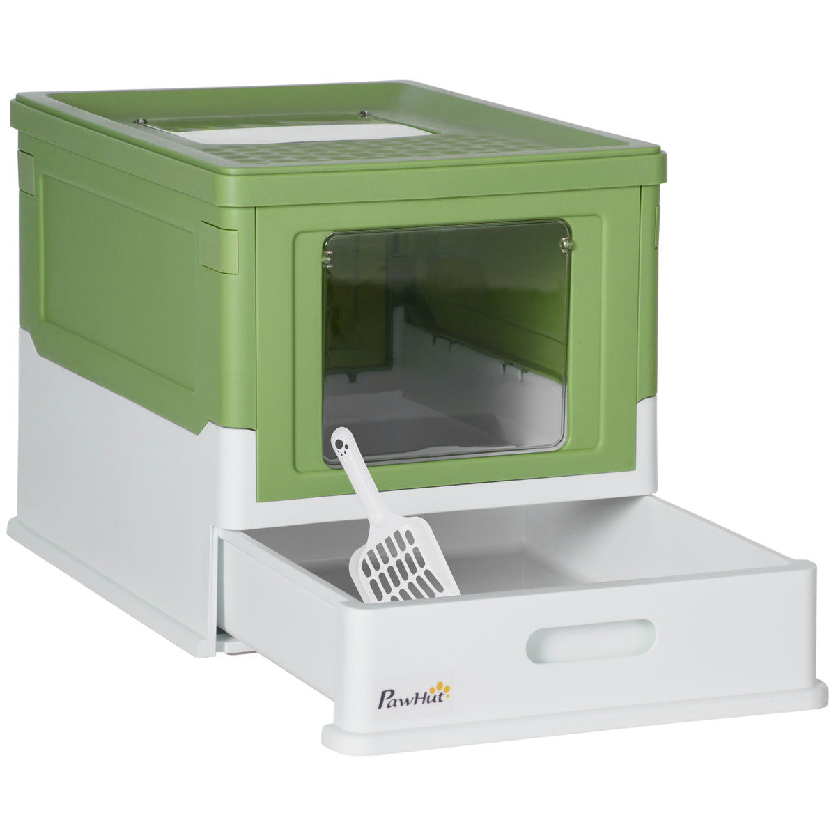 Hooded Cat Litter Box with Scoop & Front Entry – Emerald Green