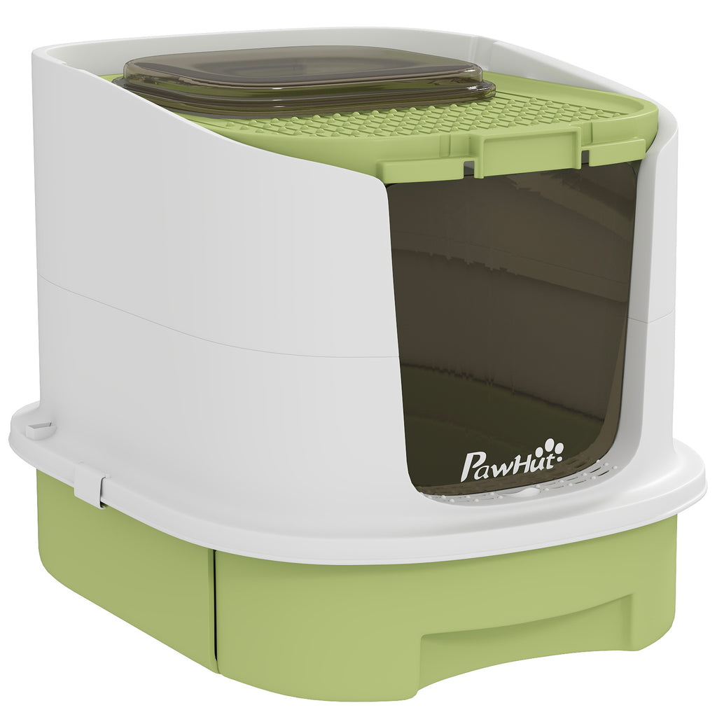 Top-Entry Cat Litter Box with Lid, Scoop & Deodorisation Bags – Green