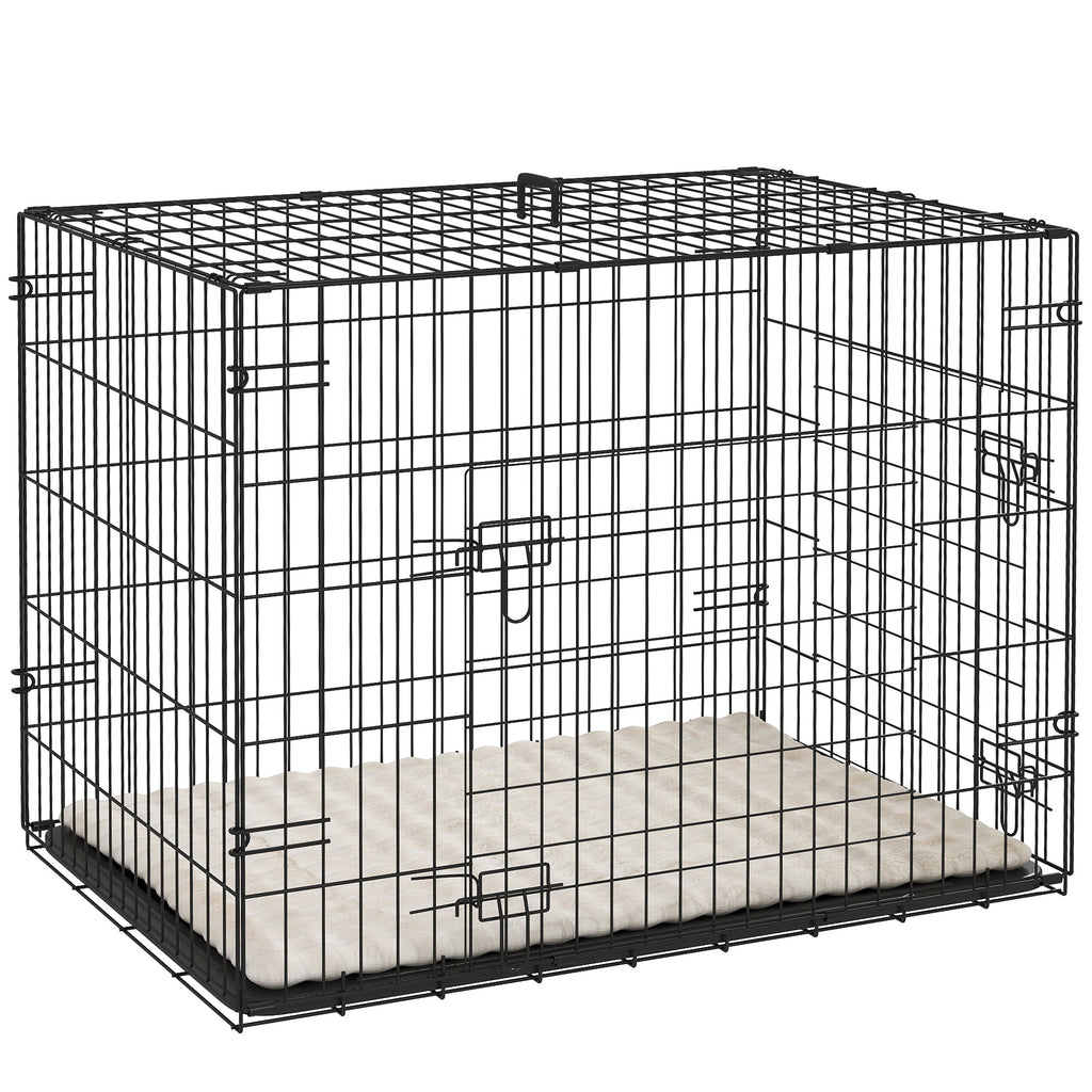 Folding Two-Door Dog Crate with Tray & Cushion – Black, 75cm