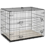 Folding Two-Door Dog Crate with Tray & Cushion – Black, 75cm