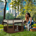 Foldable Dog Playpen with Storage Bag – Brown