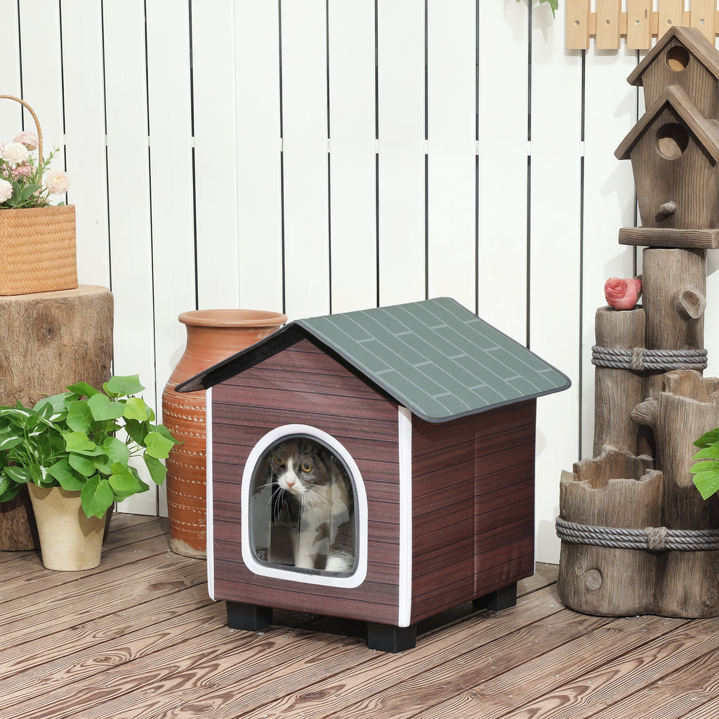 Insulated Outdoor Cat House with Cushion – Red Brown