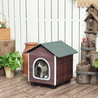 Insulated Outdoor Cat House with Cushion – Red Brown