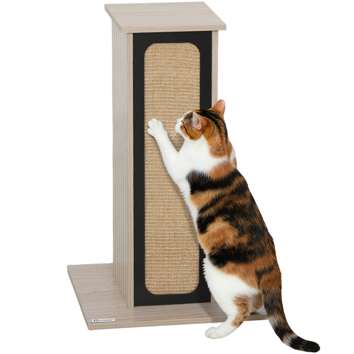 Cat Scratching Post with Replaceable Board & Top Perch – Oak, 63cm