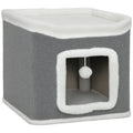 Two-Level Cat Cave House with Top Bed & Toy Balls – Grey