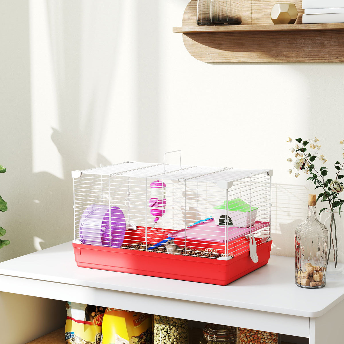 Two-Tier Hamster Cage with Wheel & Accessories