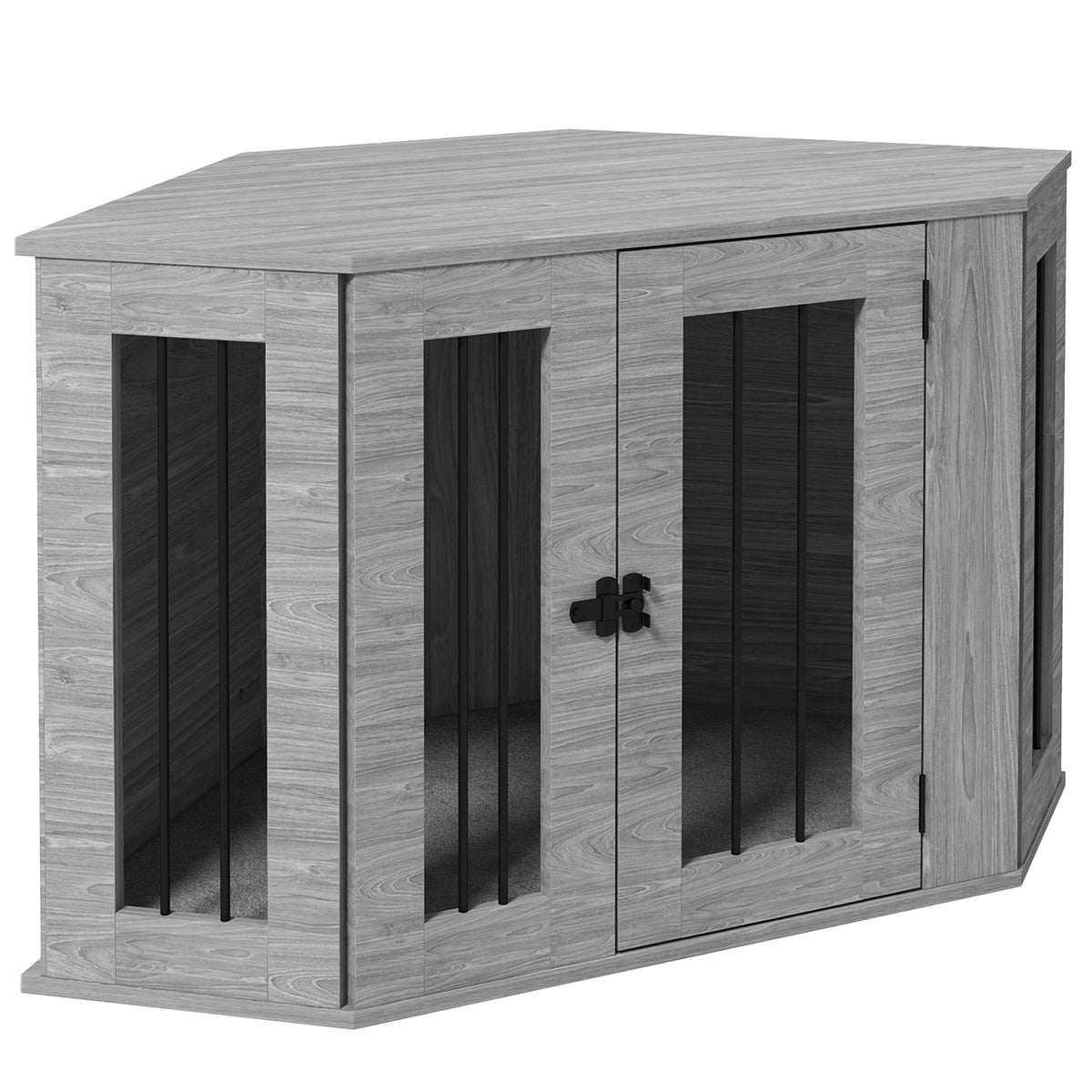 Dog Crate Side Table with Cushion – Grey, 104 × 55 × 63cm