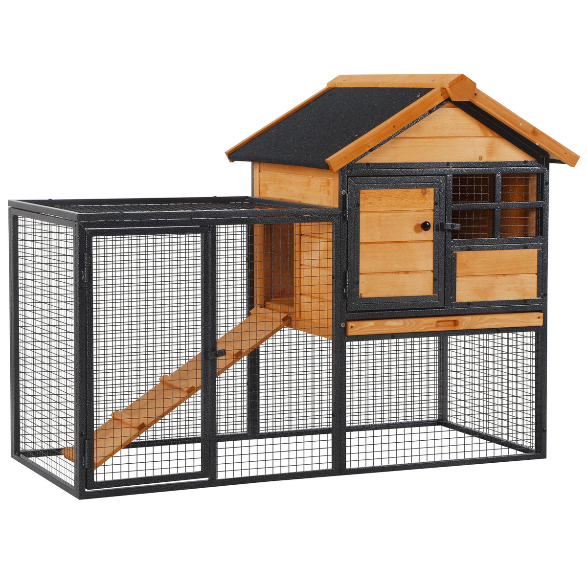 Raised Wooden Rabbit & Guinea Pig Hutch – Light Yellow, 122cm