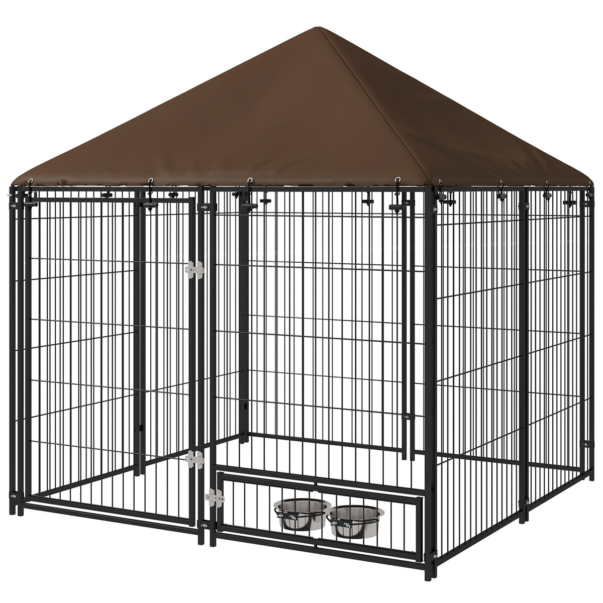 Outdoor Dog Kennel Playpen with Canopy & Rotating Bowl – 141 × 141 × 151cm