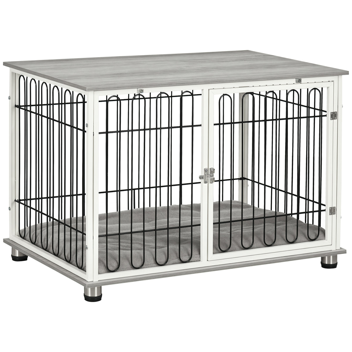 Dog Crate Side Table with Washable Cushion & Lockable Doors