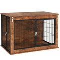 Two-Door Dog Crate Furniture with Opening Top – Rustic Brown