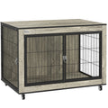 Wheeled Dog Crate Furniture with Double Doors – Grey