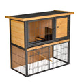 Raised Rabbit & Guinea Pig Hutch with Tray & Ramp – Light Yellow, 89.5 × 45 × 81cm