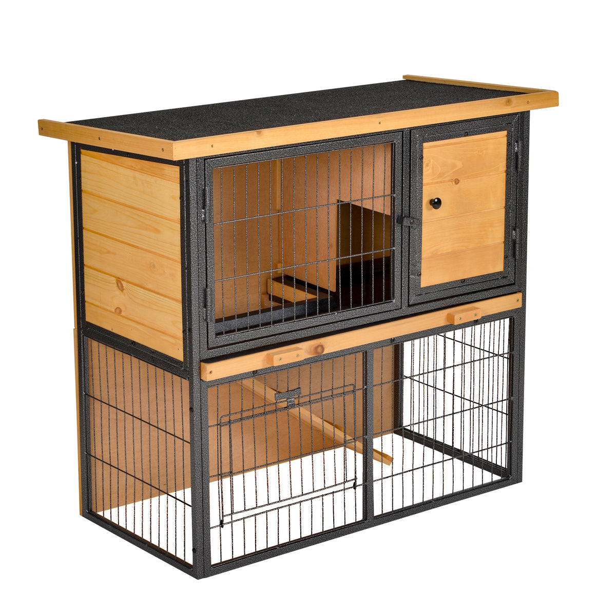 Raised Rabbit & Guinea Pig Hutch with Tray & Ramp – Light Yellow, 89.5 × 45 × 81cm