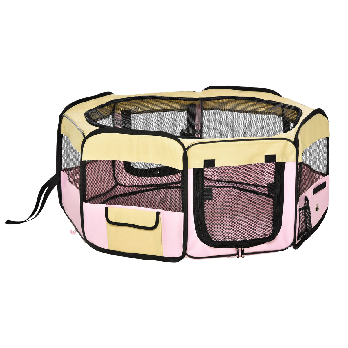 Fabric Pet Playpen with Carry Bag – Pink, 90cm Diameter × 41cm High