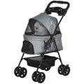 PawHut Folding Four-Wheel Pet Stroller with Cup Holder – Grey – Style: A
