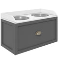 PawHut Raised Double-Bowl Feeding Station with Storage – Colour: Grey