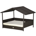 Rattan-Style Dog Bed with Canopy & Removable Cushion – Cream – Style: A