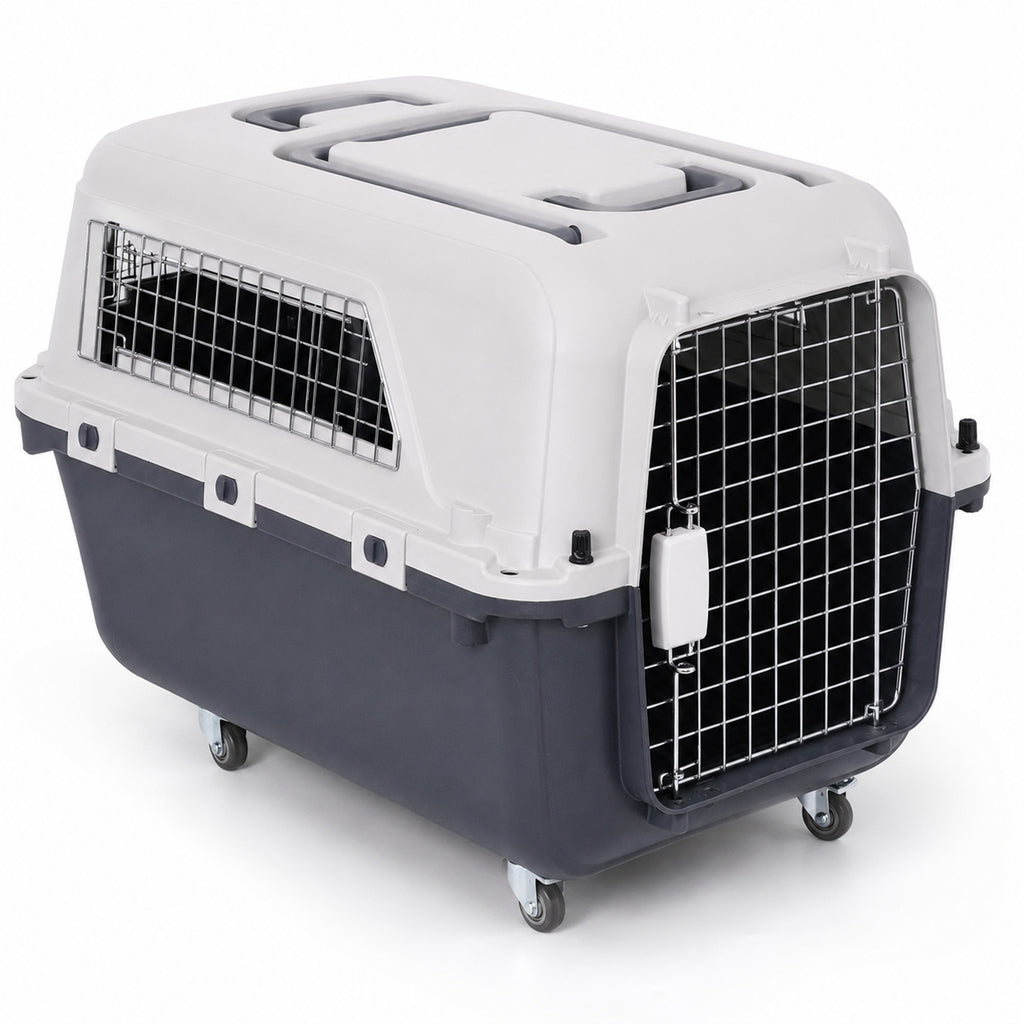 Pet Travel Crate with Metal Door & Removable Wheels – Configuration: Leash Metal Gravity Wheel