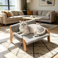 Raised Wooden-Frame Pet Sofa with Striped Plush Cover – 52cm – Colour: grey
