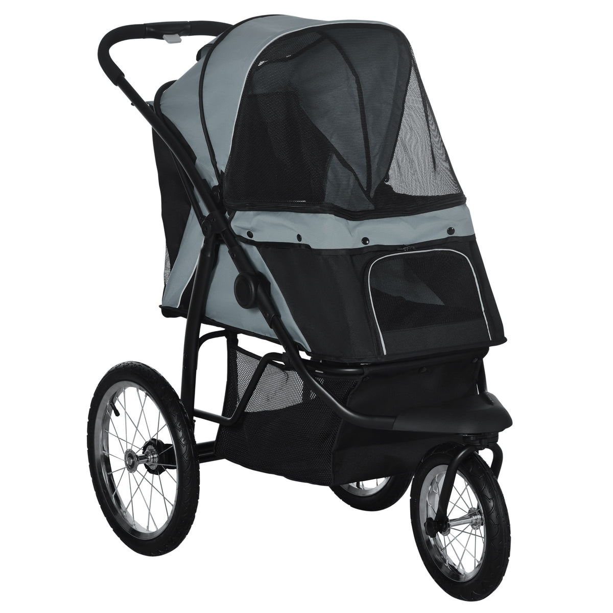 Folding Three-Wheel Pet Stroller for Small & Medium Dogs – Grey
