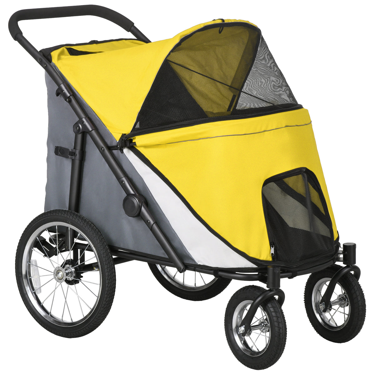 Folding Pet Stroller with Cushion & Storage – Yellow