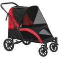 Folding Four-Wheel Dog Stroller with Shock-Absorbing Frame – Red & Black