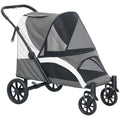Folding Four-Wheel Dog Stroller with Shock-Absorbing Frame – Dark Grey