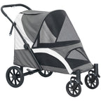 Folding Four-Wheel Dog Stroller with Shock-Absorbing Frame – Dark Grey