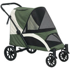 Folding Four-Wheel Dog Stroller with Shock-Absorbing Frame – Dark Green