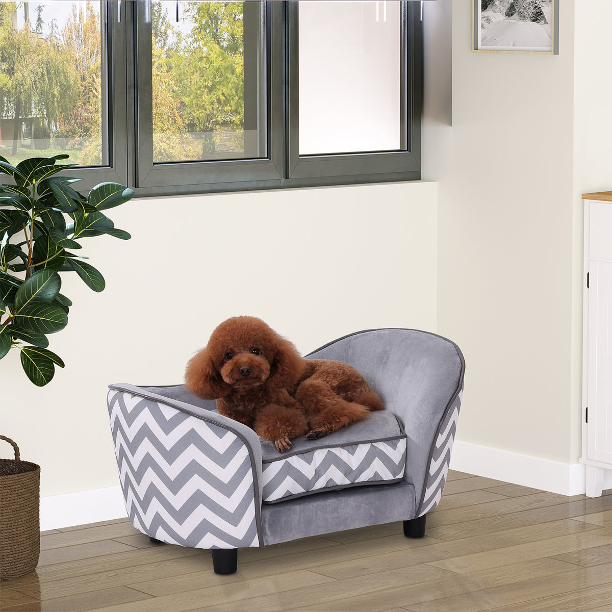 Dog Sofa with Removable Padded Cushion – Grey, XS