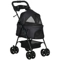 Four-Wheel Folding Dog Stroller with Cup Holder – Black