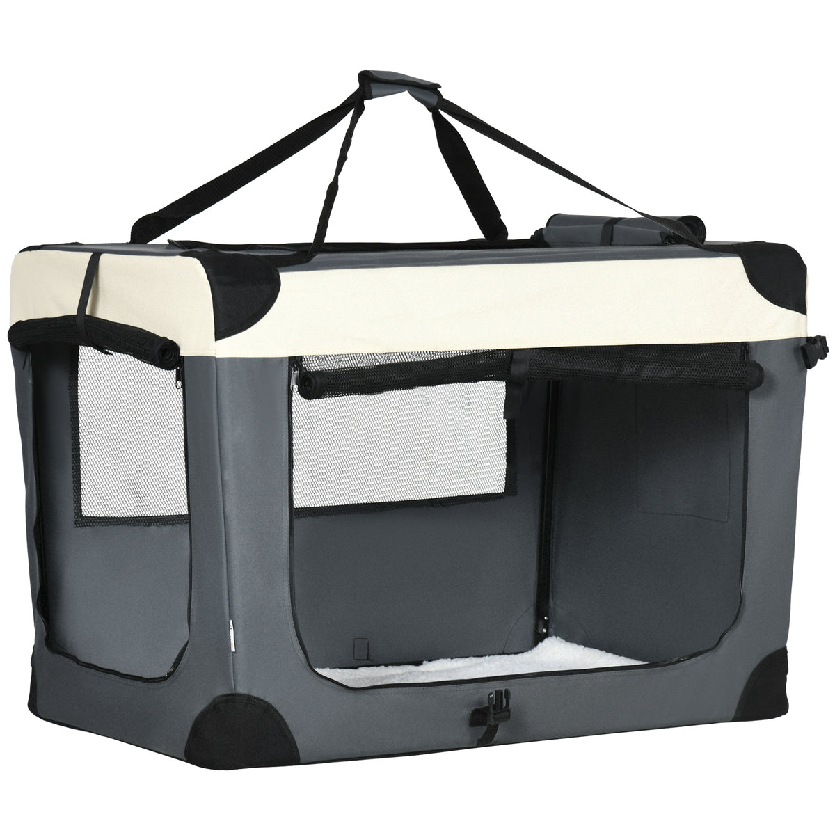 Folding Pet Carrier with Cushion for Dogs & Cats – Grey, 91cm
