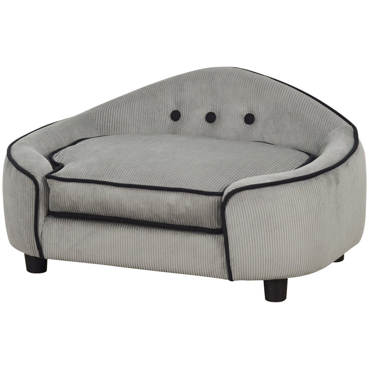 Wooden-Frame Pet Sofa with Washable Cushion Cover – Grey, 66.5 × 45 × 35.5cm