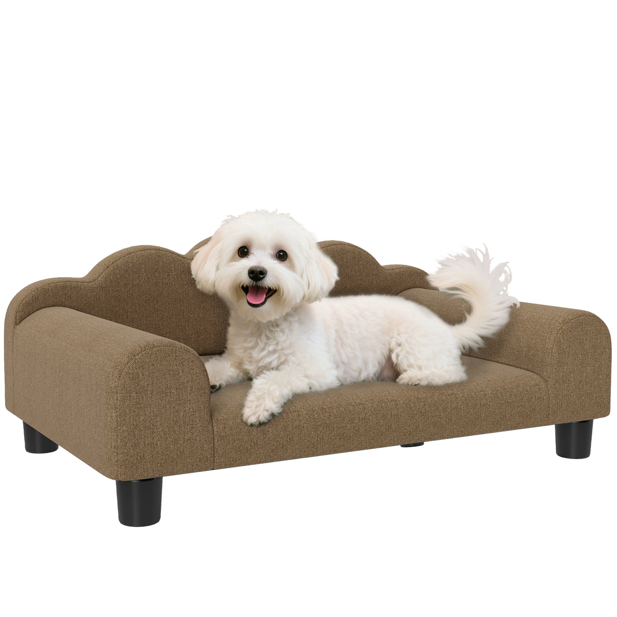 Raised Dog Sofa Bed with Backrest & Armrests – Brown