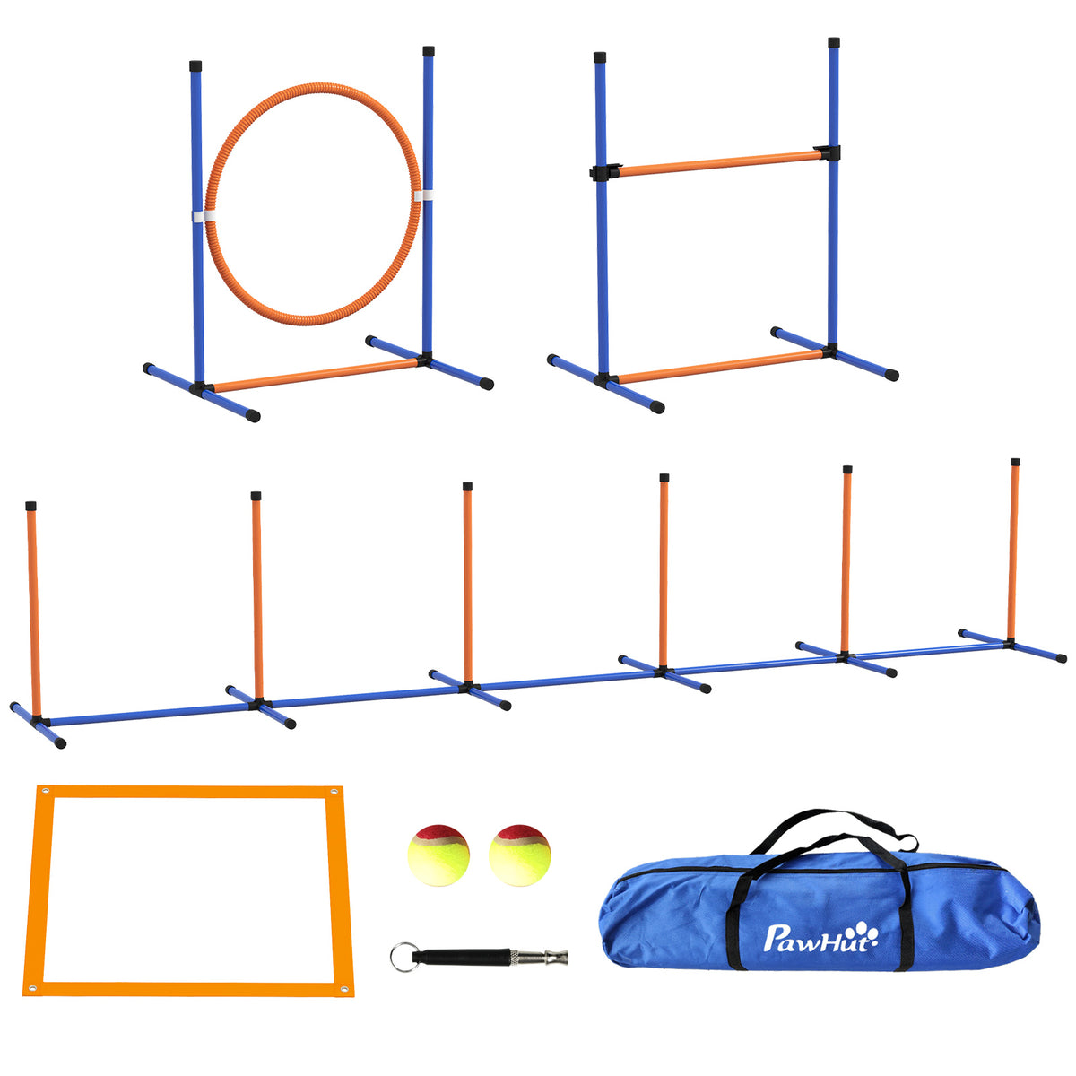 Dog Agility Set with Weave Poles, Hoop, Pause Box & Hurdle – Orange