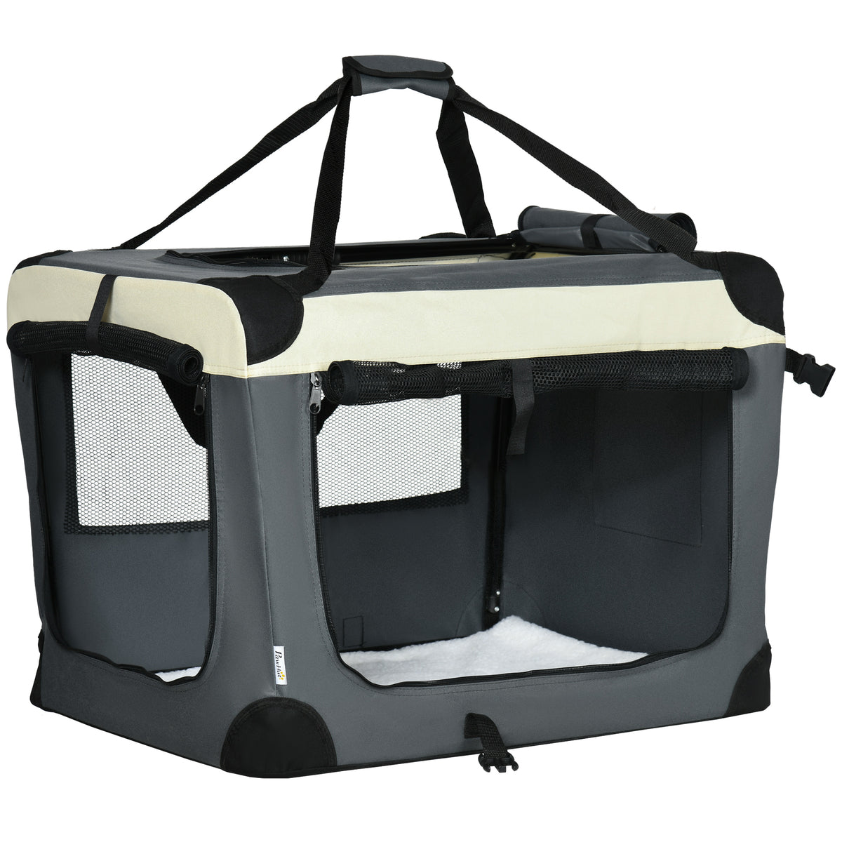 Folding Pet Carrier with Cushion for Small Dogs & Cats – Grey, 70cm